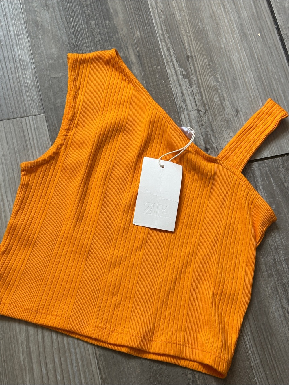 Zara Bright Orange Ribbed Asymmetric Strap Crop Top